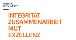 Die STILL Werte Integrität, Zusammenarbeit, Mut und Exzellenz in Orange auf weißem Hintergrund